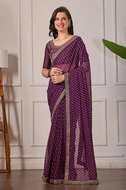 Georgette Silk Printed Saree with Embroidery