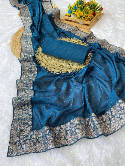 Vichitra Silk Saree with Diamond Work