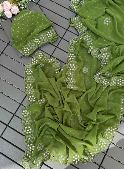 Georgette Blooming Saree with Swarovski Work