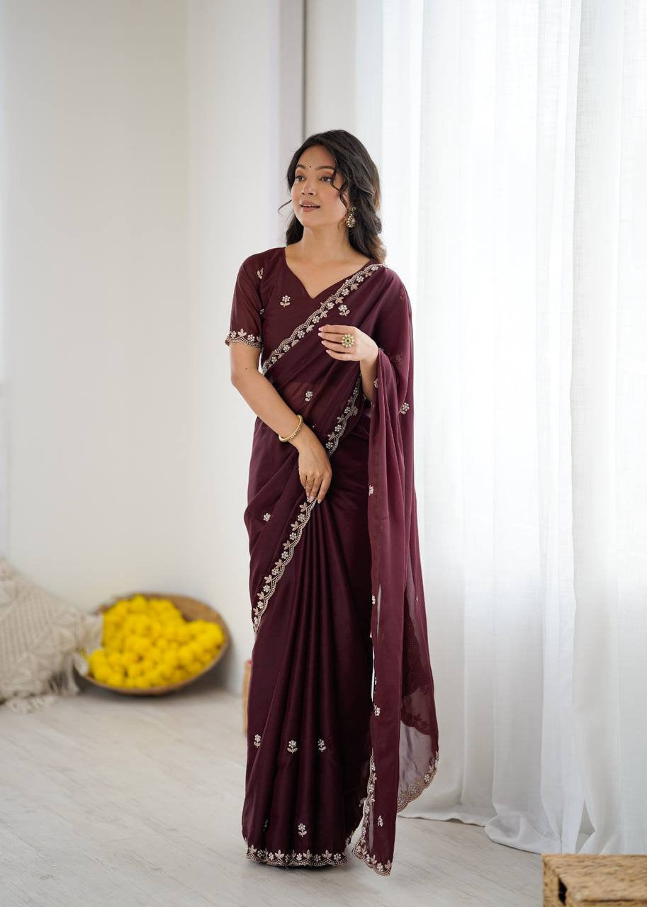 Star Georgette Silk Saree with Embroidery