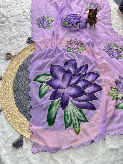 Soft Pure Georgette Handwork Saree