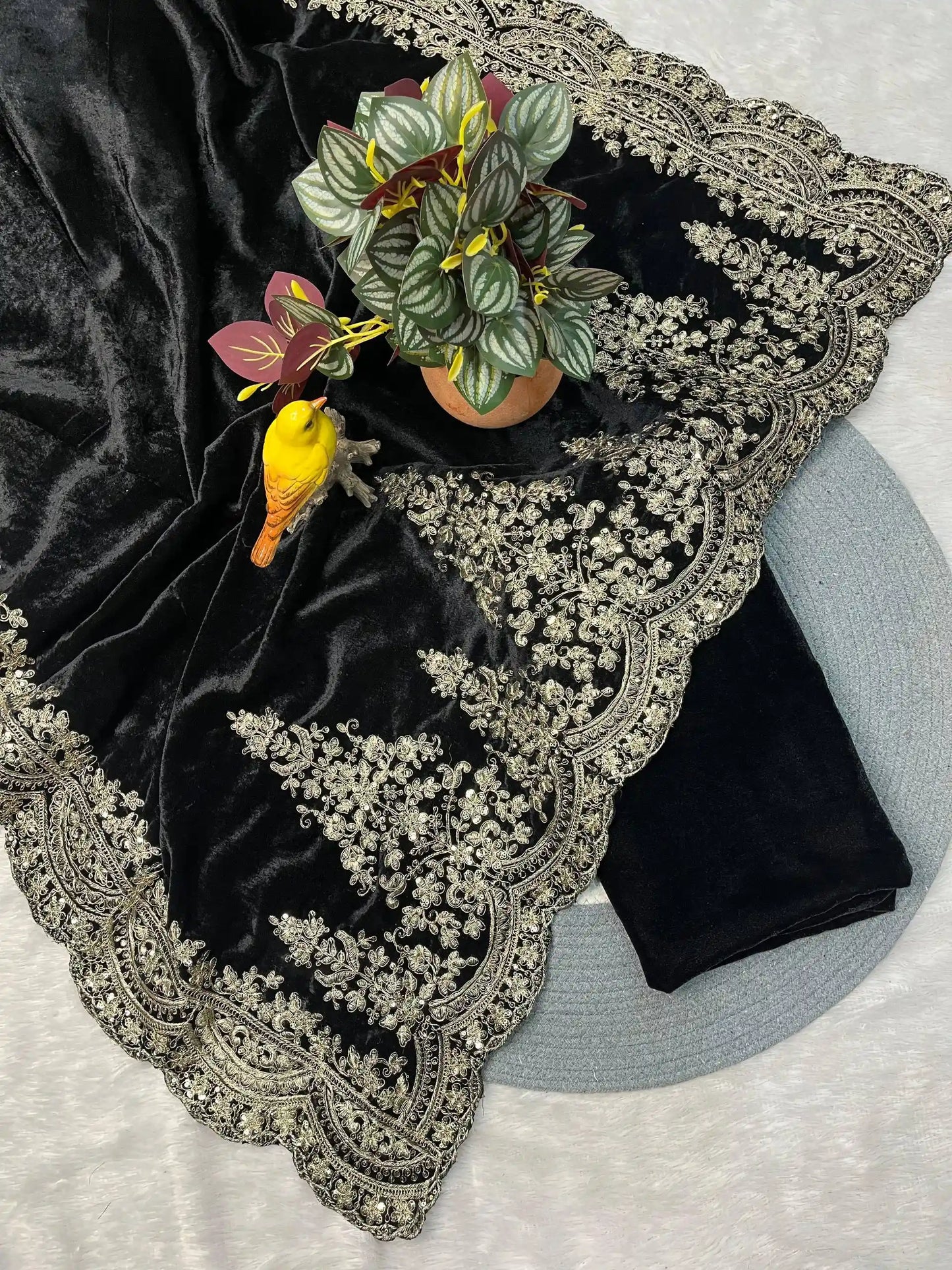 Designer Viscose Velvet Saree with Sequins & Jari Dori Embroidery | Winter Special – 6043