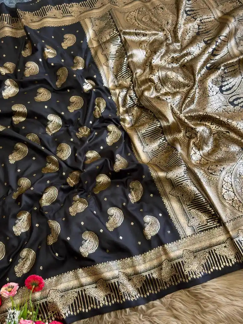 Original Black Banarasi Dhurandhar Silk Saree with Zari Weaving | Festive Wear Silk Saree