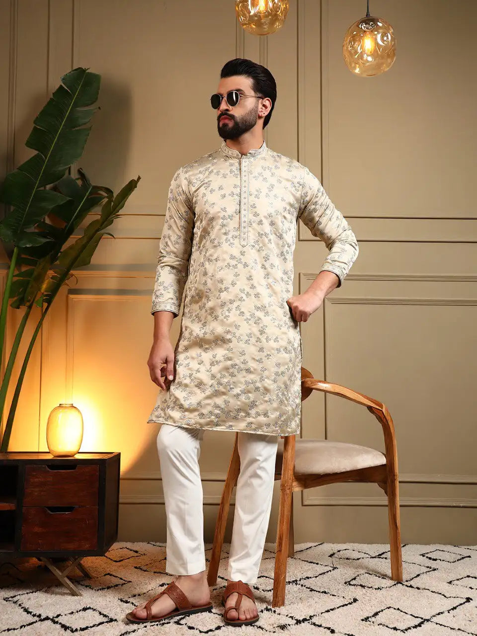 Men’s Royal Silk Embroidery Sequence Kurta Pyjama Set – Festive & Wedding Wear Di. No. 126