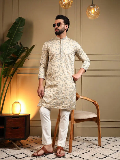 Men’s Royal Silk Embroidery Sequence Kurta Pyjama Set – Festive & Wedding Wear Di. No. 126