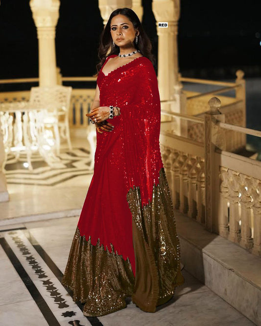 Sargun Mehta Saree of Heavy Quality 60 Gram Georgette