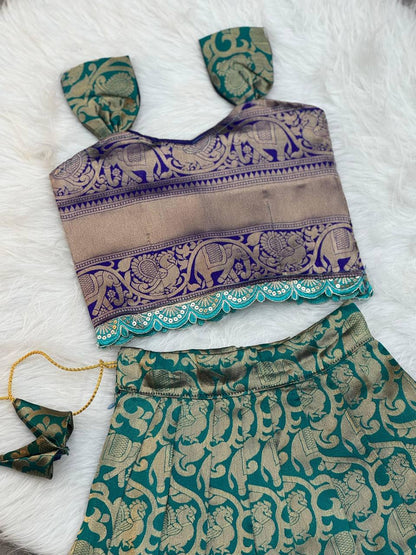Kids Silk Lehenga Choli with Jacquard Weaving & Embroidery Lace