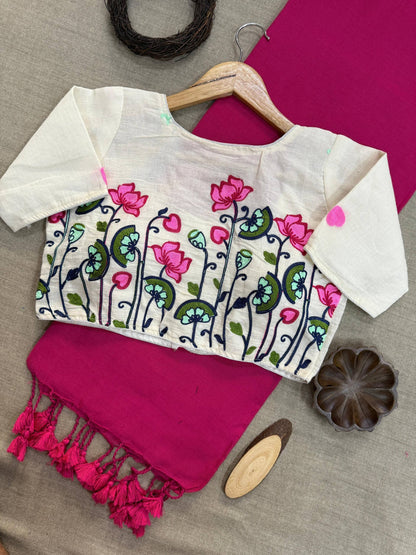 Pure Khadi Cotton Heavy Embroidery with Aura Cotton With Designer Embroidery Blouse
