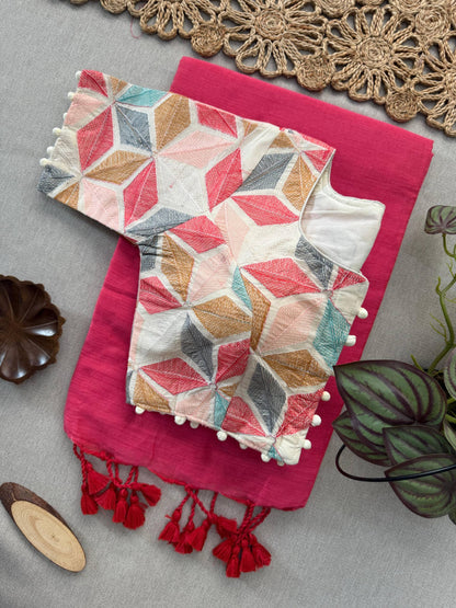 Handloom Khadi COTTON Saree With Ready to Wear Blouse