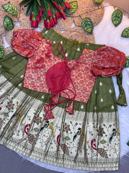 Soft Silk with Pure Zari Weaving Girls LEHENGA CHOLI