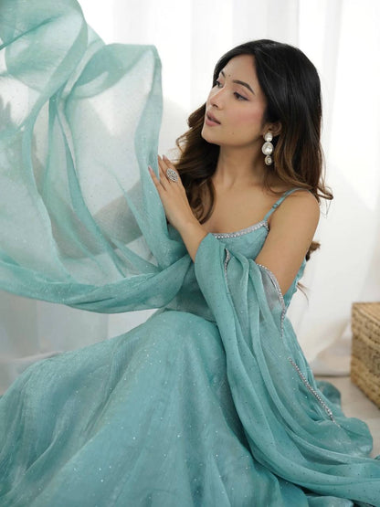 Crunchy Silk Sirozki Work Anarkali Dupatta Set