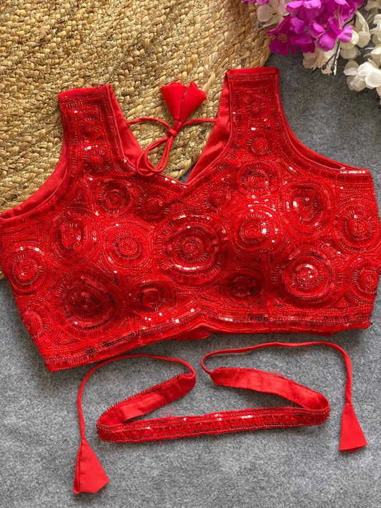 Stars &amp; Beads Work on Neckline with Sequence &amp; Cording Thread Embroidery Blouse