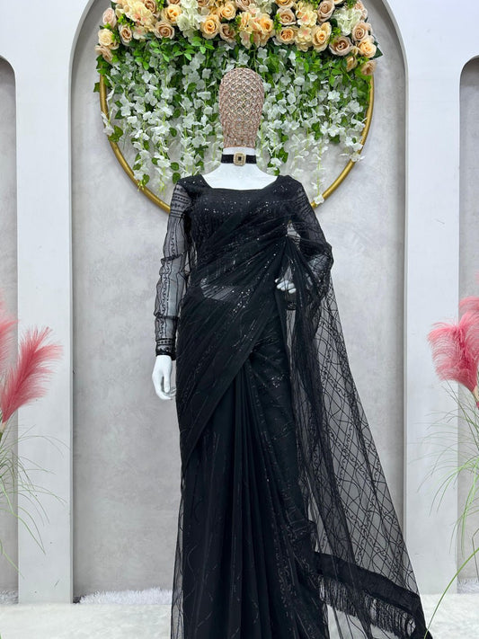 Heavy Net Sequence Work with Fancy Lace Ready To Wear Saree