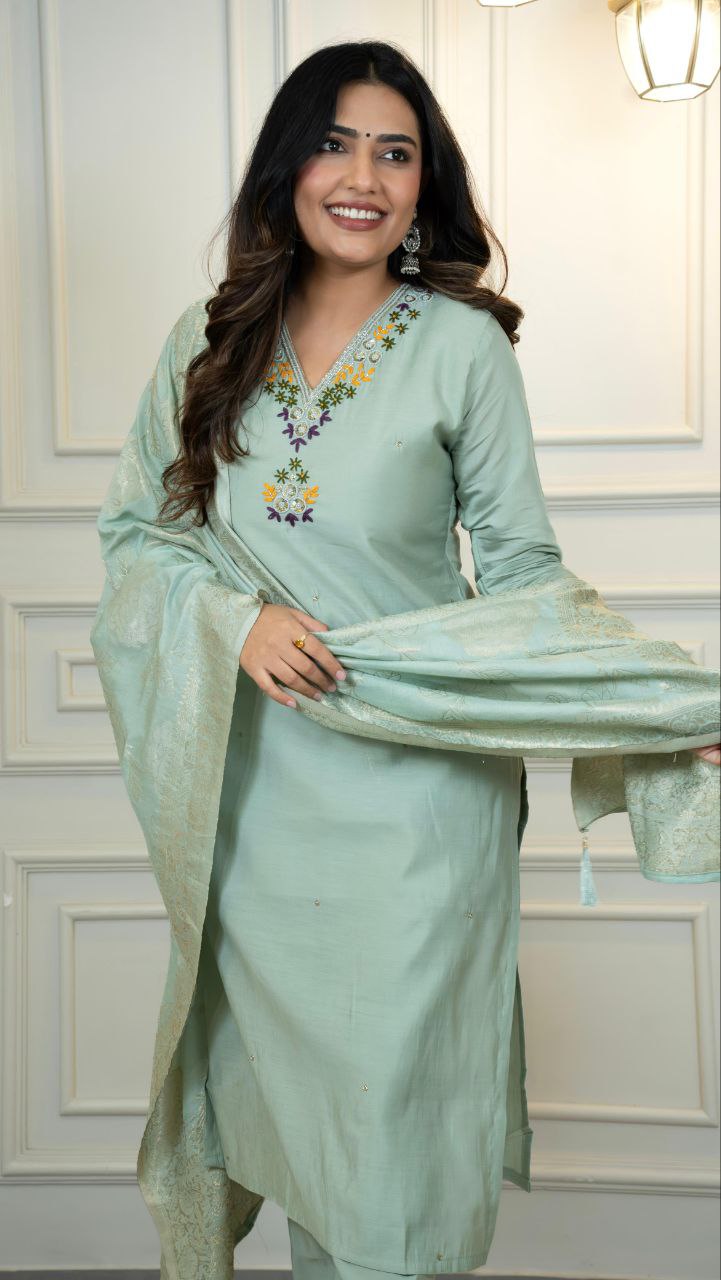 Roman Silk  Hand Work Suit