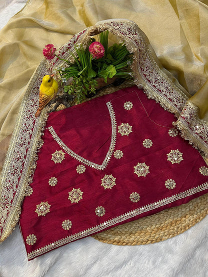 Mocha silk Fabric  Saree With Sequins Work