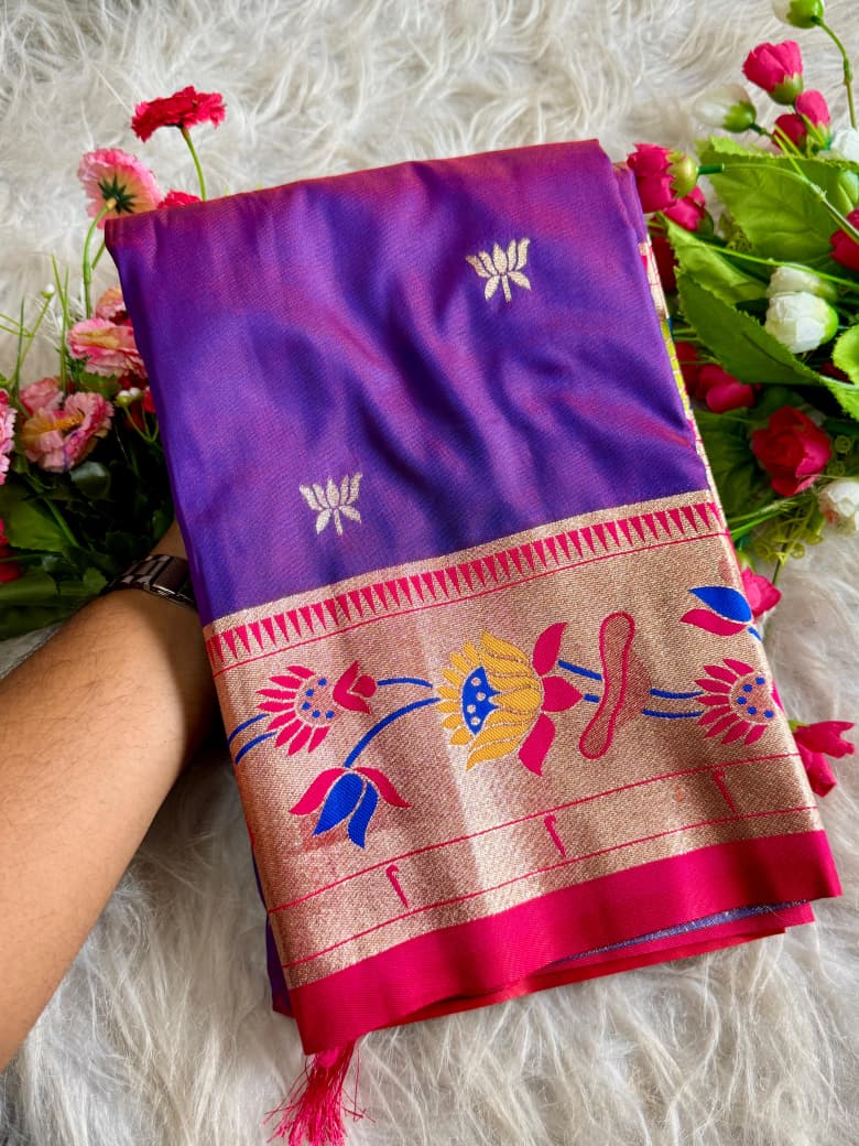 Meena Zari Lotus Pallu Paithni Saree