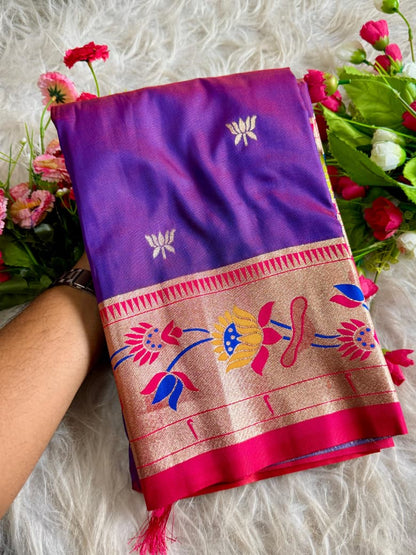 Meena Zari Lotus Pallu Paithni Saree