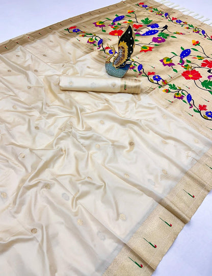 Golden Zari & Meenakari Pethani silk saree