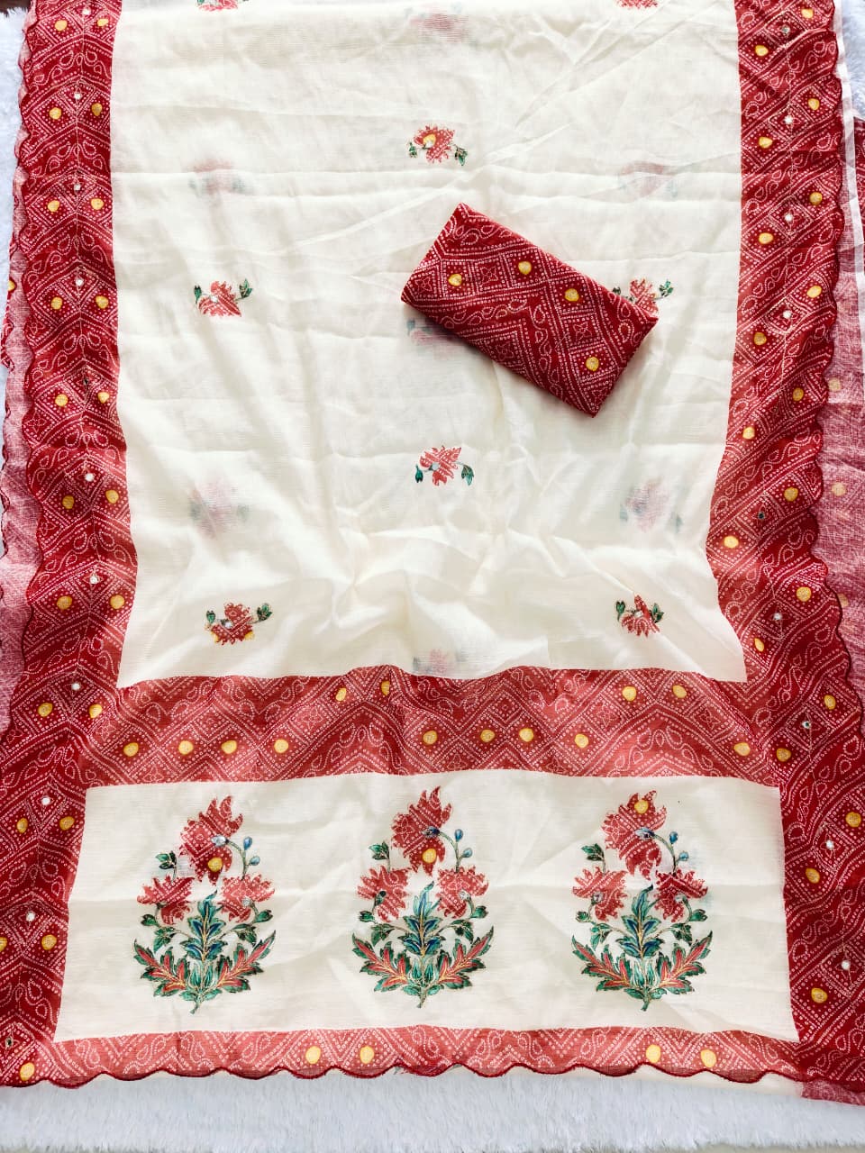 Linen Saree With Bandhani