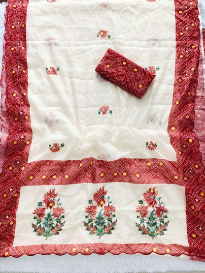 Linen Saree With Bandhani