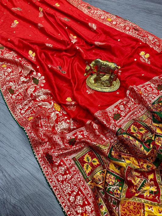 Pure Dola silk with Zari weaving Bandhej Saree