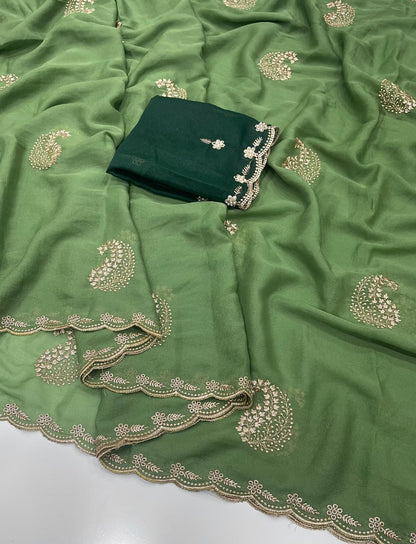 Star Georgette Embroidery Saree