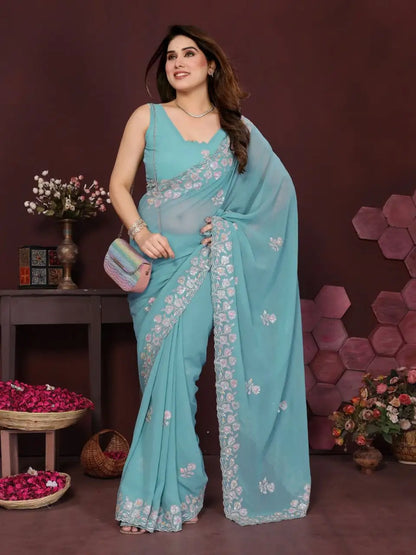 Georgette silk Embroidery Saree