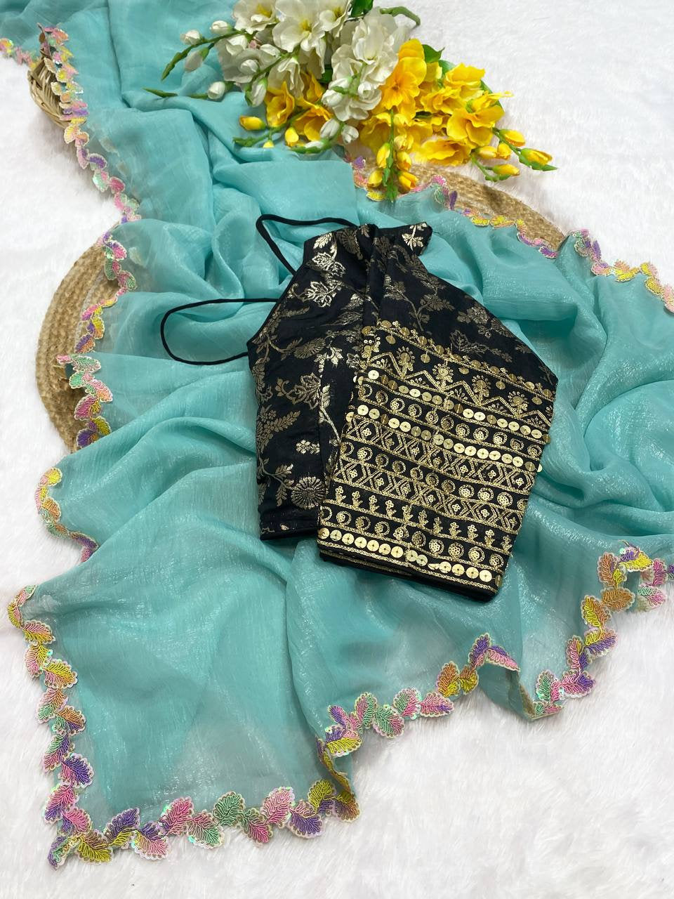 Fandy Sifon Silk Saree with Fancy Patti Lace Border