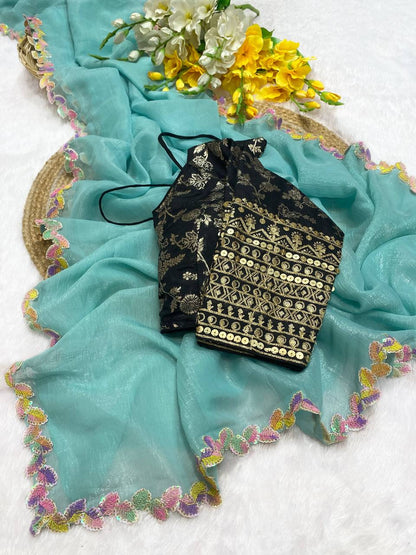 Fandy Sifon Silk Saree with Fancy Patti Lace Border