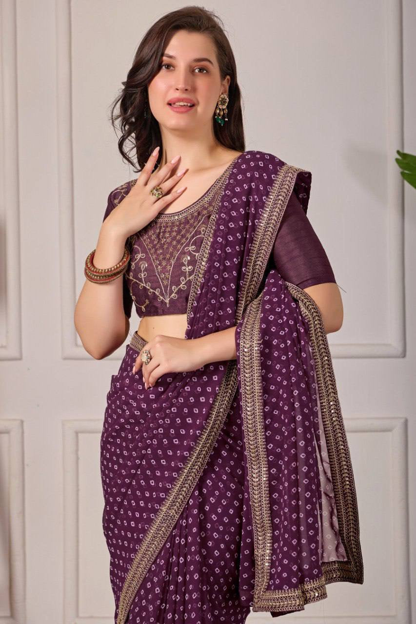 Georgette Silk Printed Saree with Embroidery