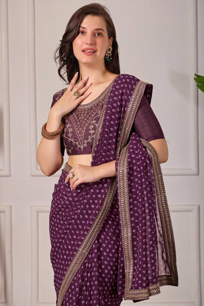 Georgette Silk Printed Saree with Embroidery