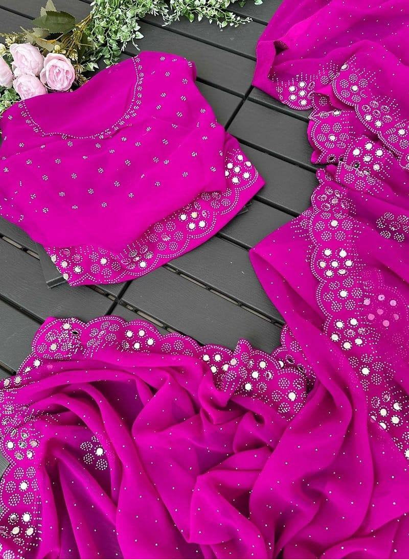 Georgette Blooming Saree with Swarovski Work