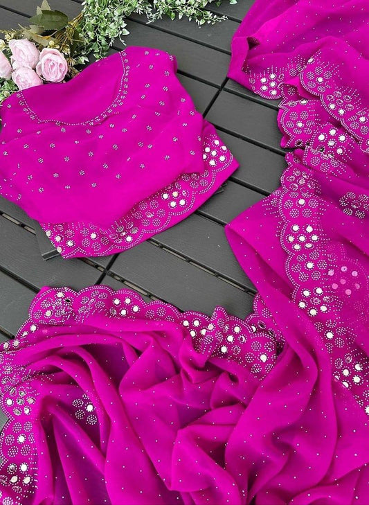 Georgette Blooming Saree with Swarovski Work