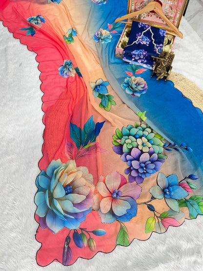 Handcrafted digital prints Saree