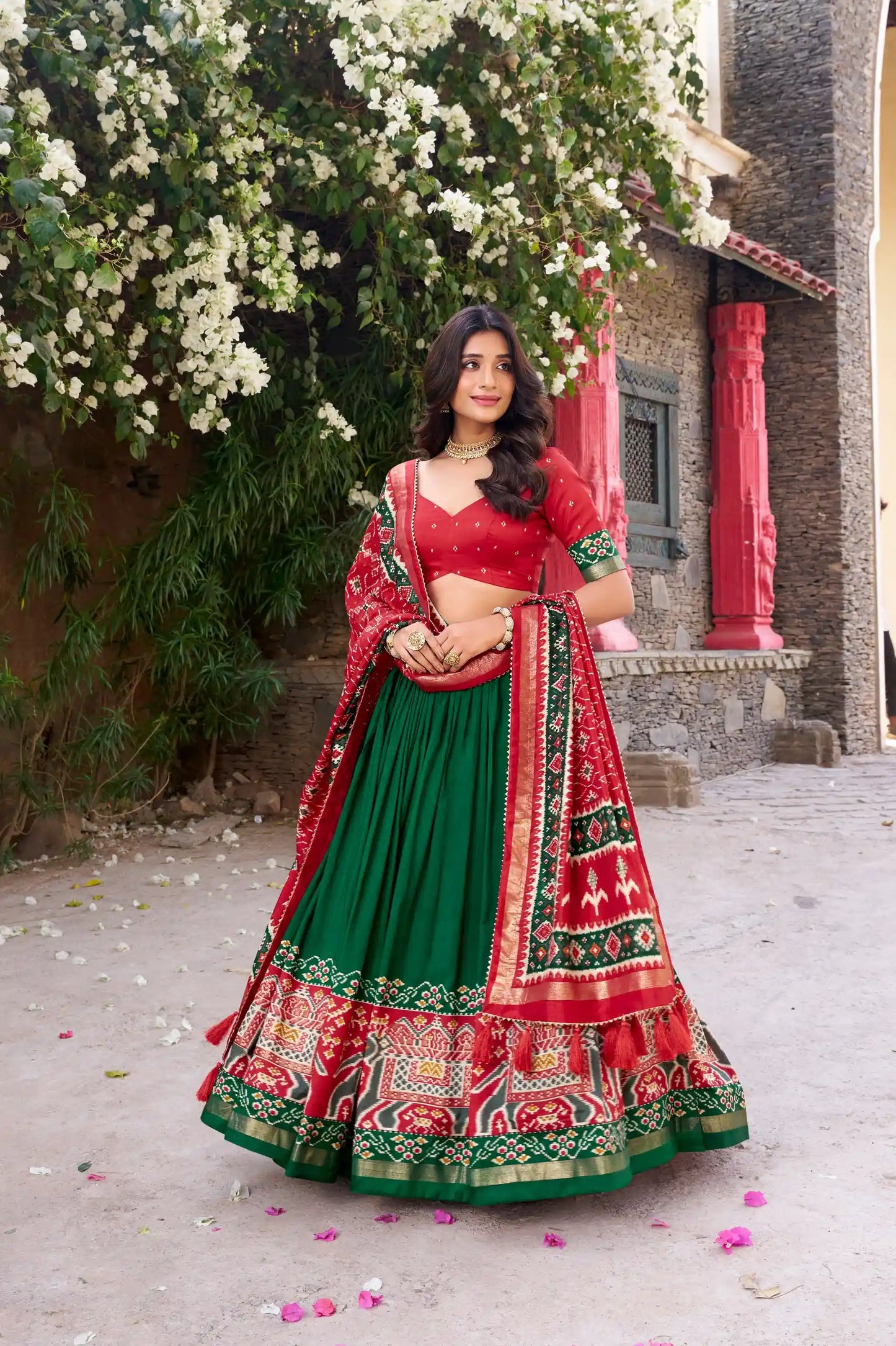 Tussar Silk Patola Print Lehenga Choli with Gotta Patti Dupatta | DIYANSHI LNB1221