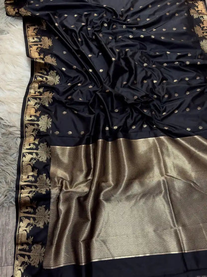 Banarasi Hiran Silk Saree with Golden Pallu & Zari Border