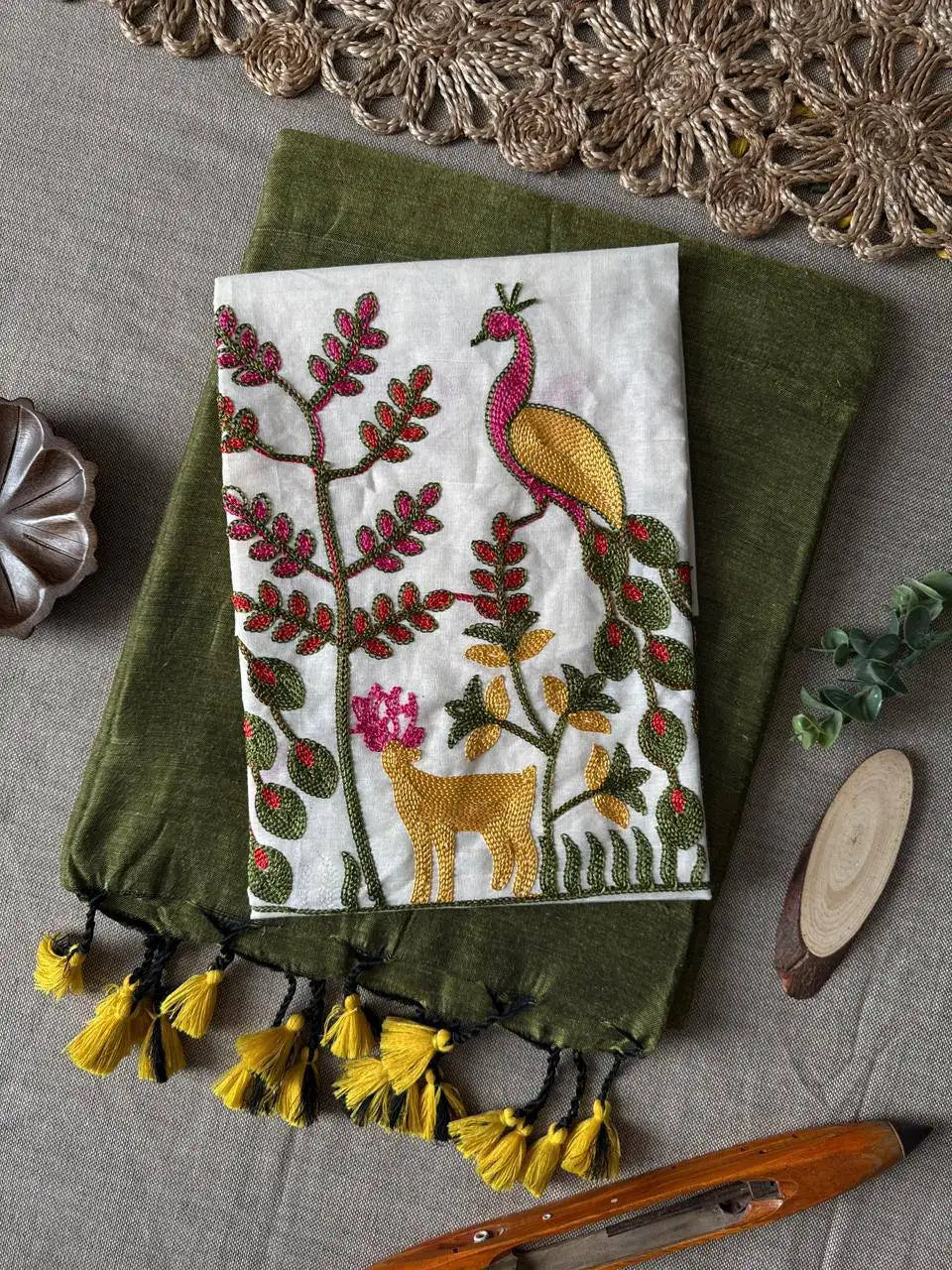 Handloom Khadi Cotton Saree with Embroidered Cotton Blouse EF-210