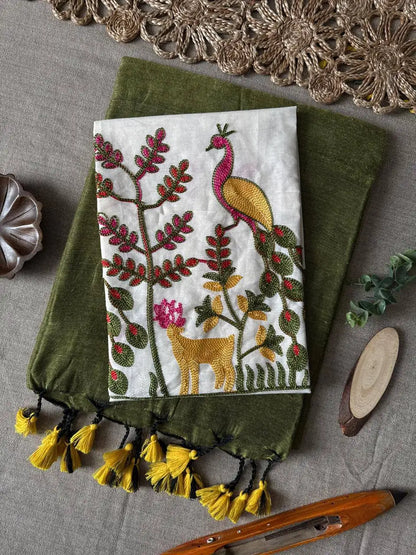 Handloom Khadi Cotton Saree with Embroidered Cotton Blouse EF-210