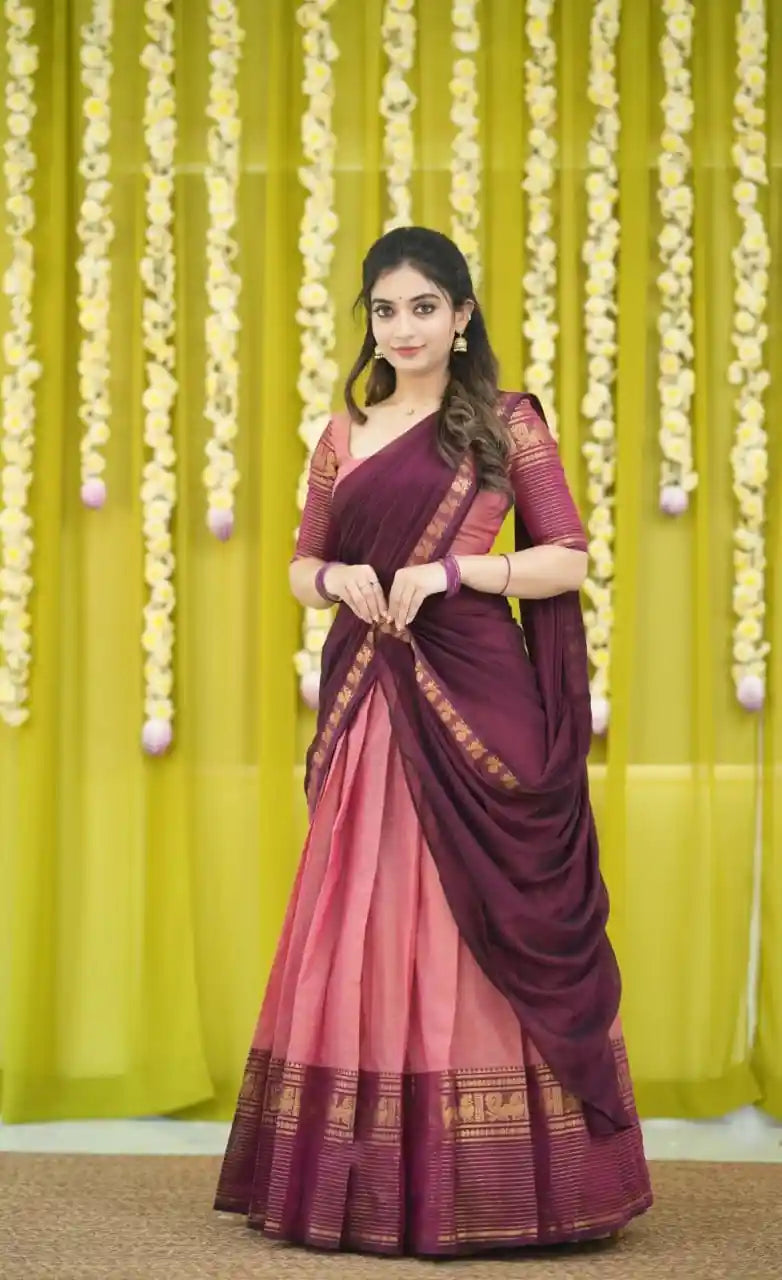 South Style Kanjivaram Silk Lehenga with Zari Weaving | Traditional Bridal & Festive Wear