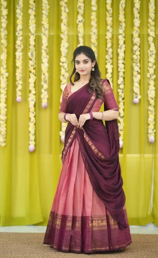 South Style Kanjivaram Silk Lehenga with Zari Weaving | Traditional Bridal & Festive Wear