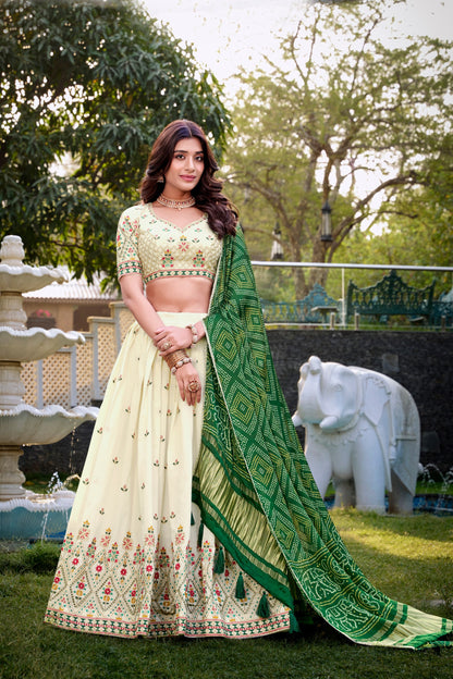 Green Khadi Cotton Sequins and thread embroidery