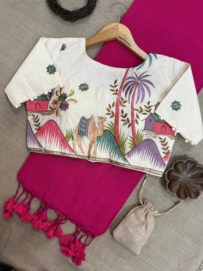 Handloom Khadi Cotton Saree With Designer Embroidery Blouse