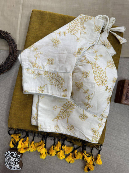 Khadi Cotton Saree With Embroidery Work Blouse