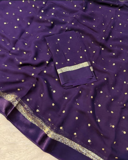Pure Viscose Satin Border Georgette Saree With Running Blouse