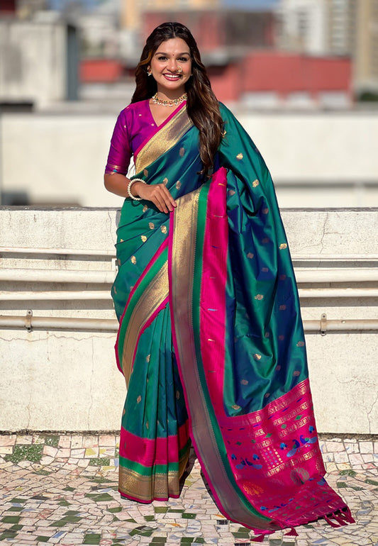 Soft Silk  Rich Gold Zari Weaving Paithani Saree