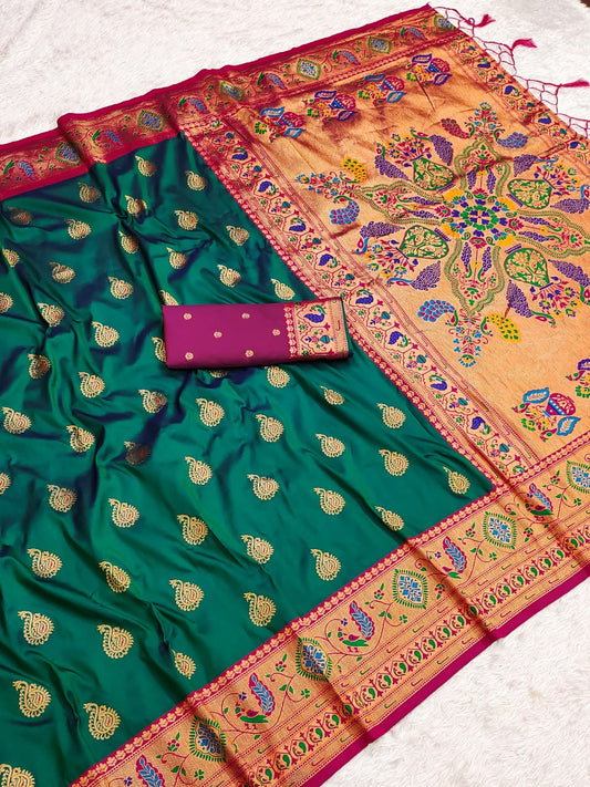 Exquisite Gold Zari Weaving  Paithani Silk