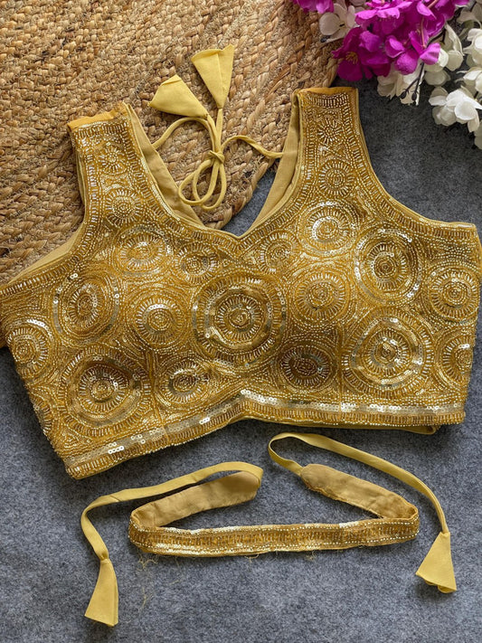 Stars &amp; Beads Work on Neckline with Sequence &amp; Cording Thread Embroidery Blouse