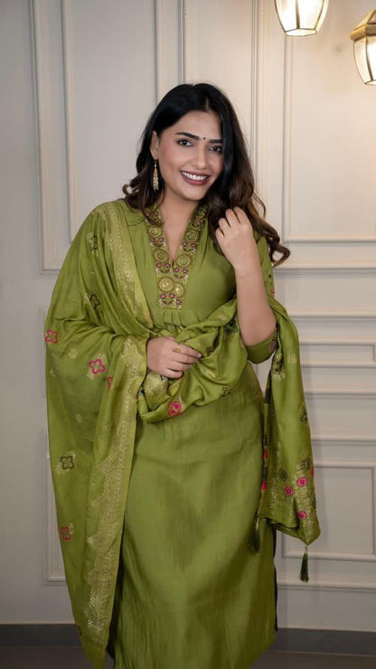 Roman Silk Suit With Hand Work