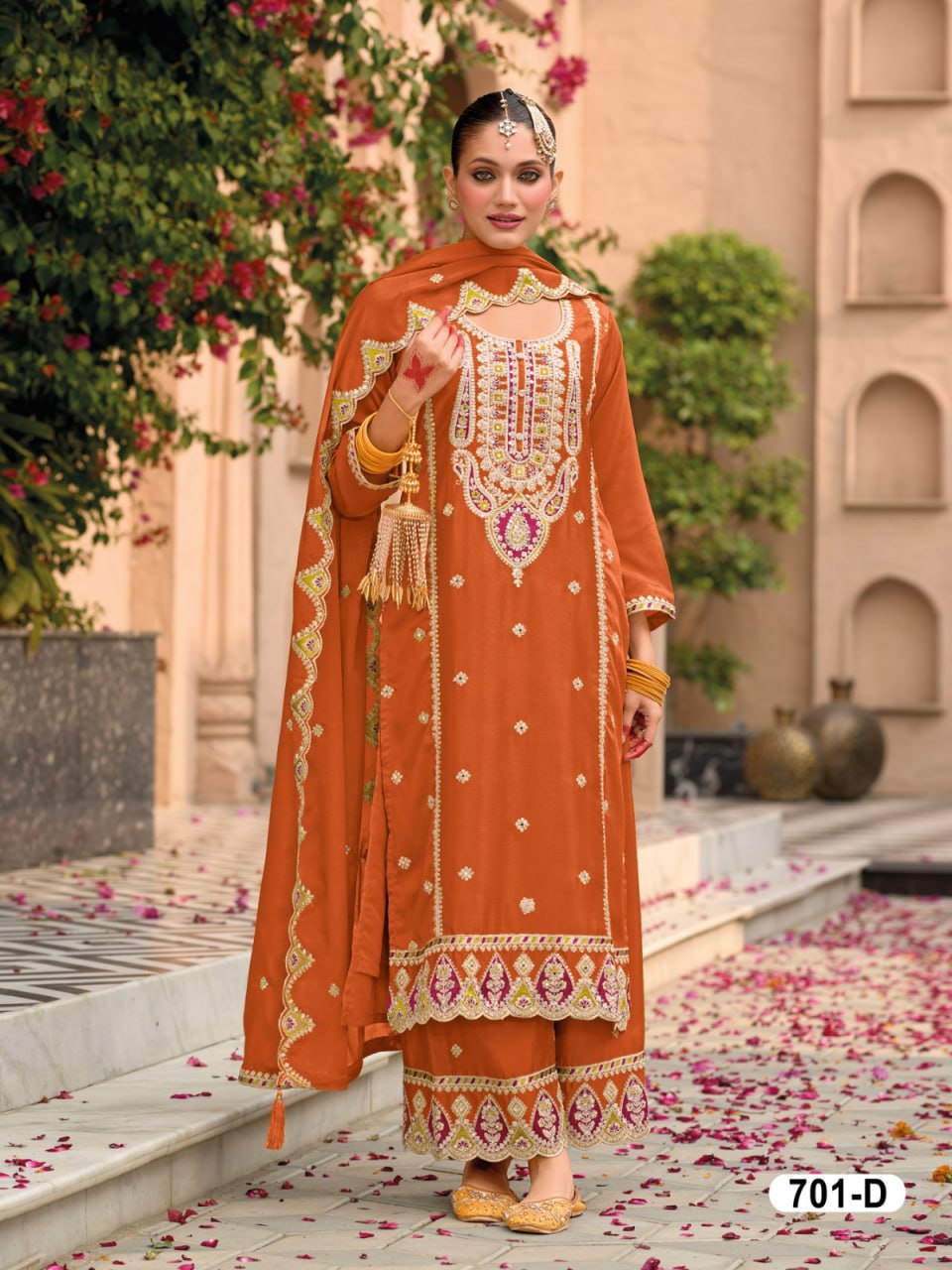 Chinon with Embroidered Cording &amp; 3mm Sequence Thread work Suit