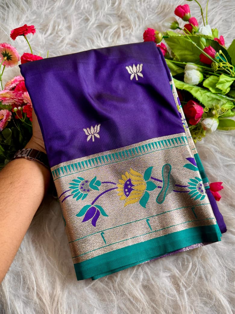 Meena Zari Lotus Pallu Paithni Saree